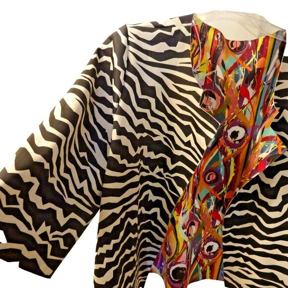XL Artsy‎ Zebra & Abstract Print Open Jacket – Designer Style Statement Piece - Picture 4 of 6